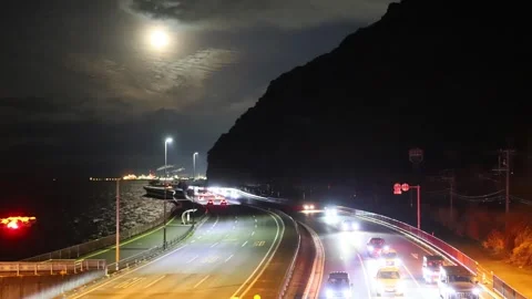 Light trails from roads and vehicles (Beppu City, Oita Prefecture) Stock Footage 337881148