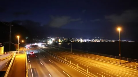 Light trails from roads and vehicles (Beppu City, Oita Prefecture) Stock Footage 337881205
