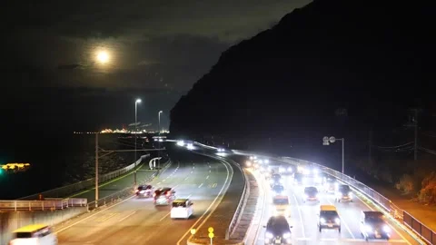 Light trails from roads and vehicles (Beppu City, Oita Prefecture) Stock Footage 337881232