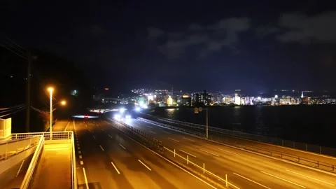 Light trails from roads and vehicles (Beppu City, Oita Prefecture) Stock Footage 337881237