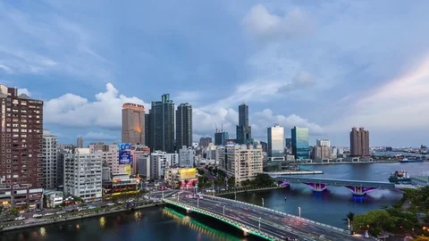 The light trails on the roundabout in Kaohsiung, Taiwan Stock-Footage 77111453