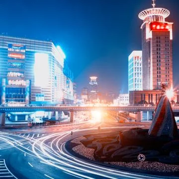 The light trails on the steet Stock Photos