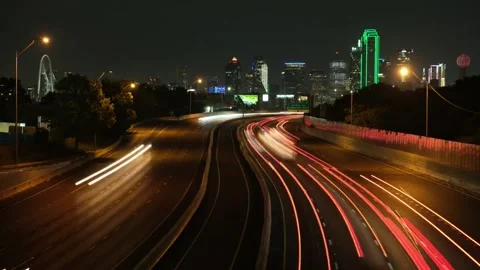 Light Trails Time Lapse of Dallas Skyline-4 Stock Footage 218276000