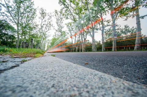 Light trails in triptower park, berlin, germany Foto stock