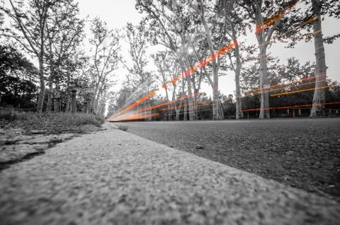 Light trails in Triptower park, Berlin, Germany Stock Photos