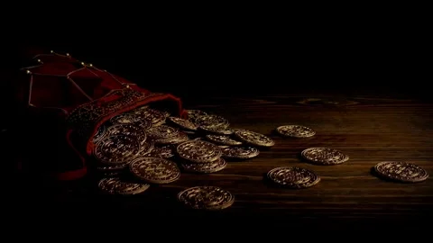 Light transition over gold coins Light transition over gold coins Piles of Video stock 334028012