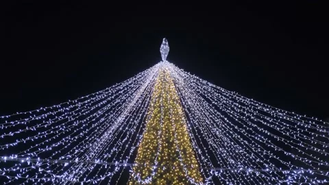 Light tree, decoration for winter holidays outside. Stock Footage 167173050
