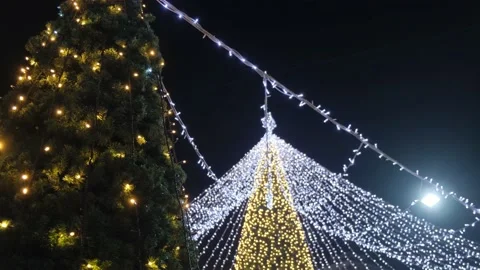 Light tree, decoration for winter holidays outside. Stock Footage 222576680