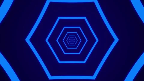 Light tunnel with blue hexagonal elements on a dark background Stock Footage 145842674