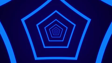 Light tunnel with blue pentagonal elements on a dark background Stock Footage 145842698