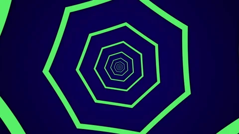 Light tunnel with green heptagonal elements on a dark background Stock Footage 145842453