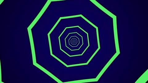 Light tunnel with green octagonal elements on a dark background Stock Footage 145842418