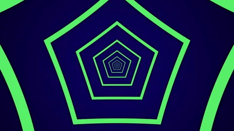 Light tunnel with green pentagonal elements on a dark background Stock Footage 145842481