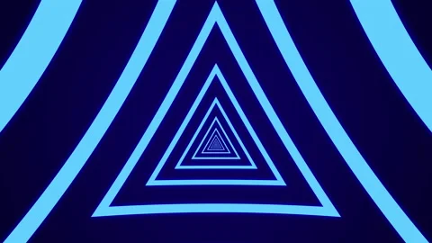 Light tunnel with light blue triangular elements on a dark background Stock Footage 145842628