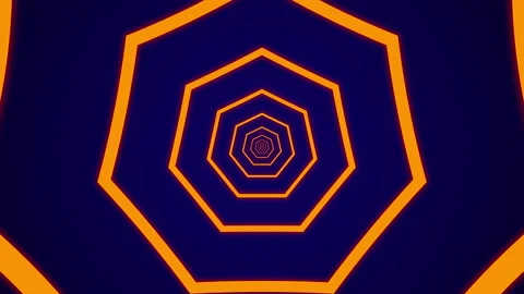 Light tunnel with orange heptagonal elements on a dark background Stock Footage 145841992