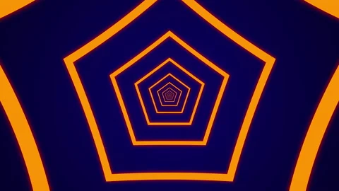 Light tunnel with orange pentagonal elements on a dark background Stock Footage 145842071