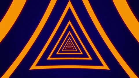 Light tunnel with orange triangular elements on a dark background Stock Footage 145842122