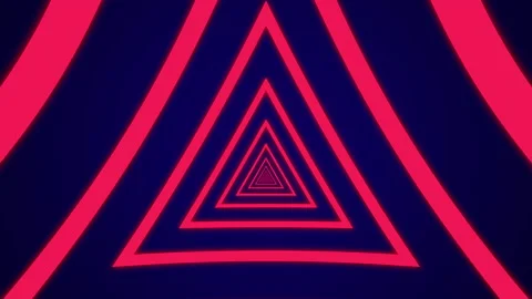Light tunnel with pink triangular elements on a dark background Stock Footage 145842993
