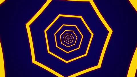 Light tunnel with yellow heptagonal elements on a dark background Stock Footage 145842235