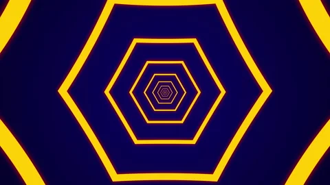 Light tunnel with yellow hexagonal elements on a dark background Stock Footage 145842295