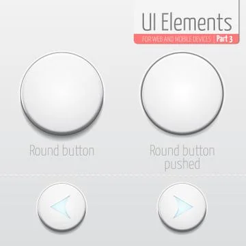 Light UI Elements Part 3: Round button. UI set. In default and pushed state.  Stock Illustration