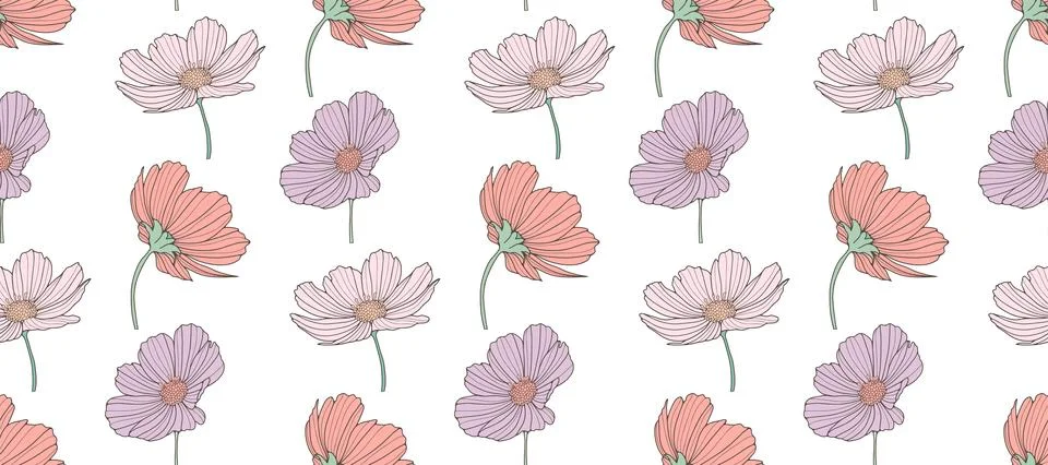 Light vector floral seamless pattern with pale pink flowers Stock Illustration