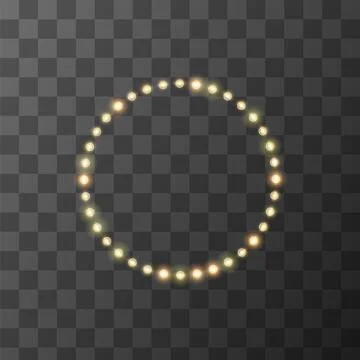 Light vector frame, golden bulbs circle border, lamp round banner, retro Stock Illustration