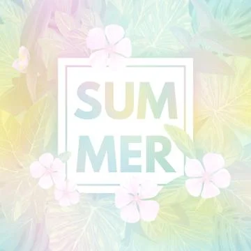 Light vector tropical background with palm leaves and exotic flowers Stock Illustration