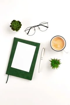 Light vertical postcard mockup for design presentation on a white workplace with Stock Photos