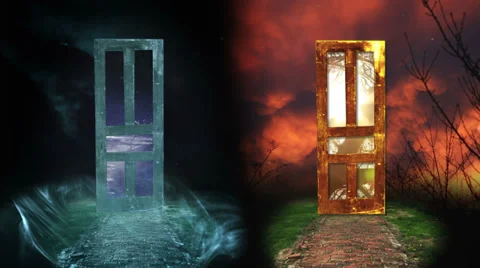 Light VS Darkness, Which Door Will You Choose, 4K Stock Footage 37591121