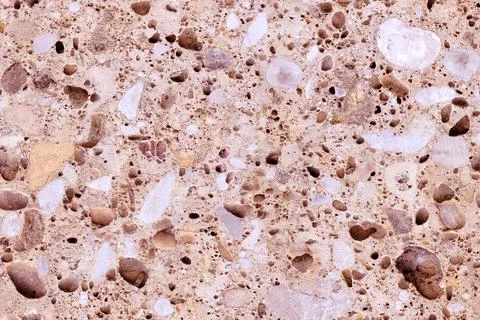 Light wall, slab of sawn shell rock with fine seamless texture of pebbles, pi Stock Photos