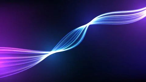 Light wave glass effect. Neon wave background in dark background Illustrazione stock