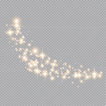 Light wave with gold glitter effect on a transparent background. Abstract swirl  Stock Illustration