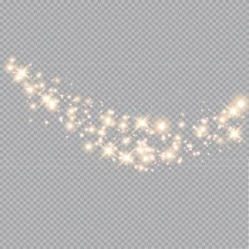 Light wave with gold glitter effect on a transparent background. Abstract swirl  Stock Illustration