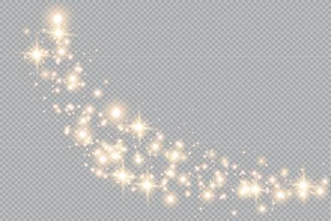 Light wave with gold glitter effect on a transparent background. Abstract swirl  Stock Illustration