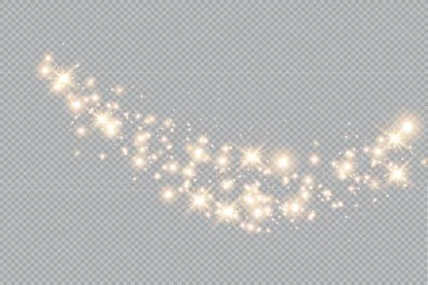 Light wave with gold glitter effect on a transparent background. Abstract swirl  Stock Illustration