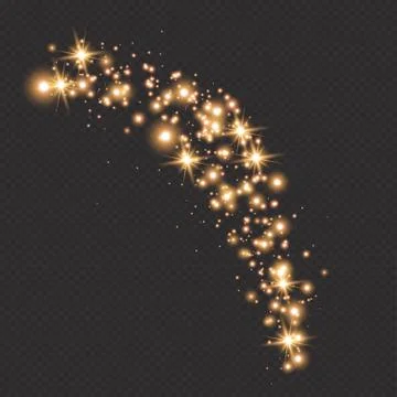 Light wave with gold glitter effect on a dark transparent background. Abstract s Stock Illustration