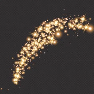 Light wave with gold glitter effect on a dark transparent background. Abstract s Stock Illustration
