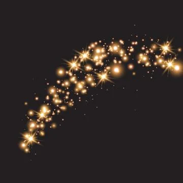 Light wave with gold glitter effect on a dark transparent background. Abstract s Stock Illustration