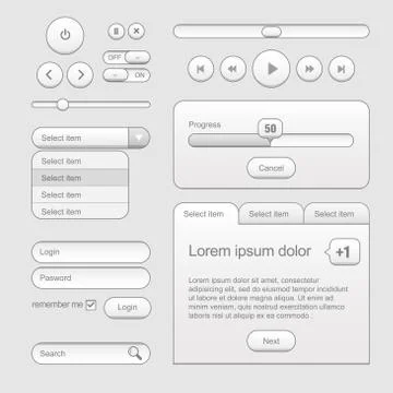 Light Web UI Elements Design Gray. Elements: Buttons Stock Illustration