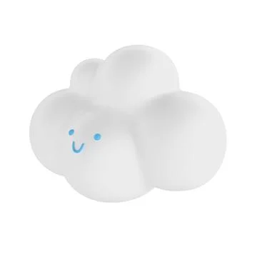 Light white 3d cloud icon face rendering. Render soft round cartoon fluffy cloud Illustrazione stock