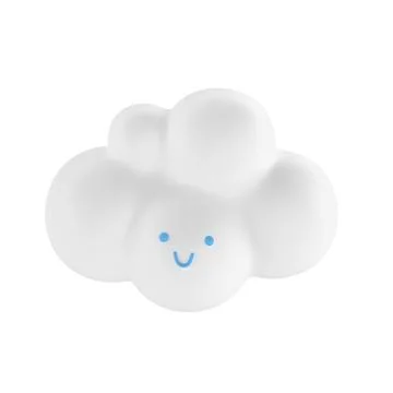Light white 3d cloud icon cute face rendering. Render soft round cartoon fluffy Stock Illustration