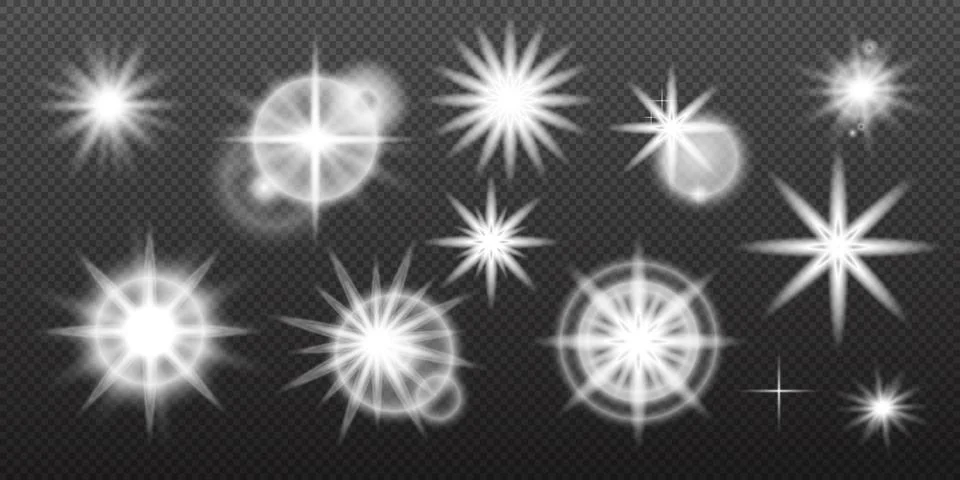 Light white effect: isolated flare, tire explosion, dust line, sun flare, sta Stock Illustration