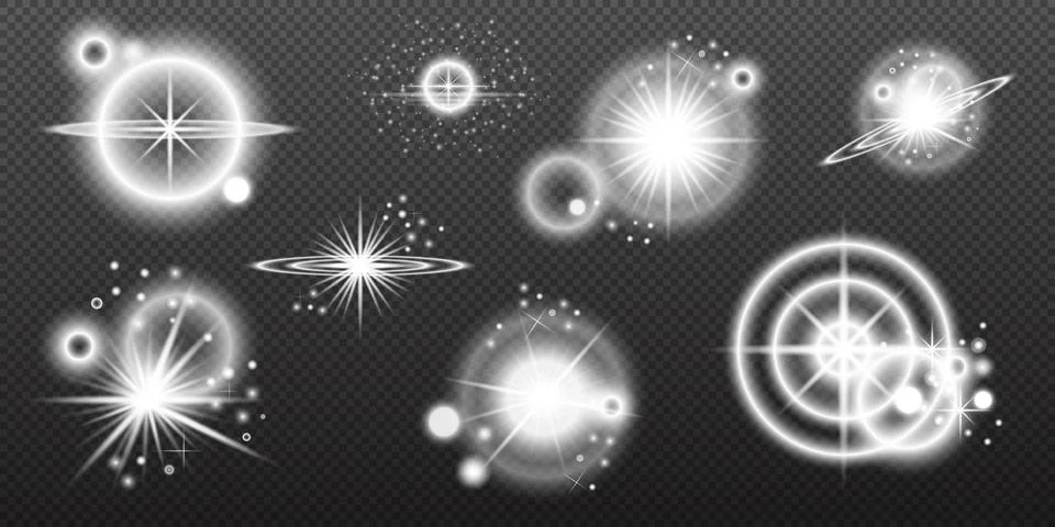 Light white effect: isolated flare, tire explosion, dust line, sun flare, sta Stock Illustration