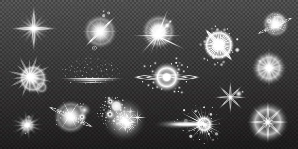 Light white effect: isolated flare, tire explosion, dust line, sun flare, sta Stock Illustration