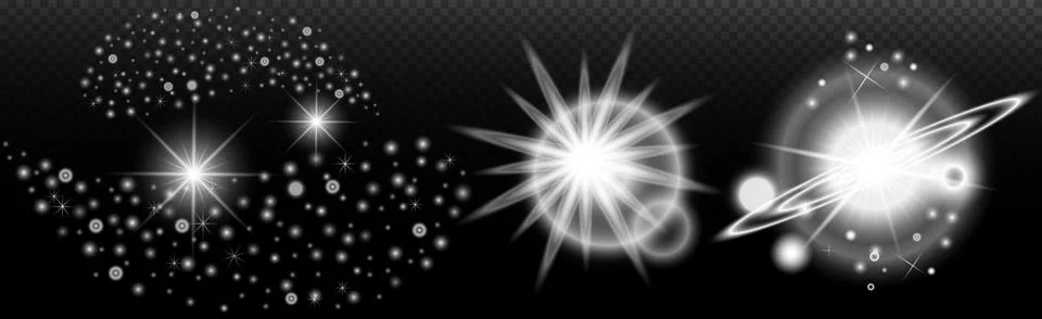 Light white effect: isolated flare, tire explosion, dust line, sun flare, sta Stock Illustration