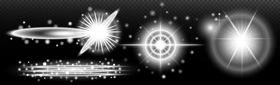 Light white effect: isolated flare, tire explosion, dust line, sun flare, sta Stock Illustration