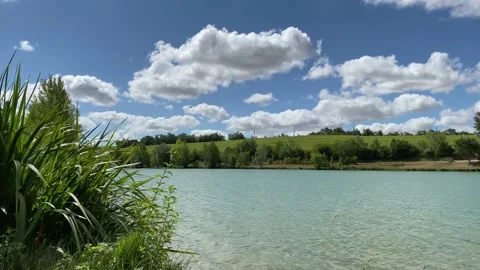Light Wind By The Lake, Sunny Sky And Clouds Mooving - 4K Stock Footage 142737802
