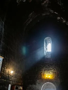 Light from window in church in Sevan monastery Stock Photos