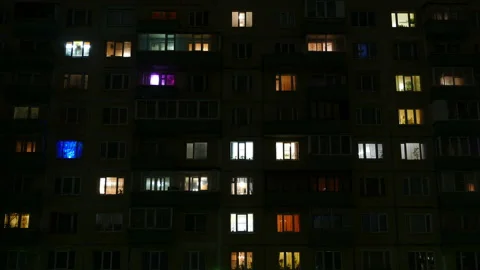 Light up in the windows at night Stock Footage 149075337